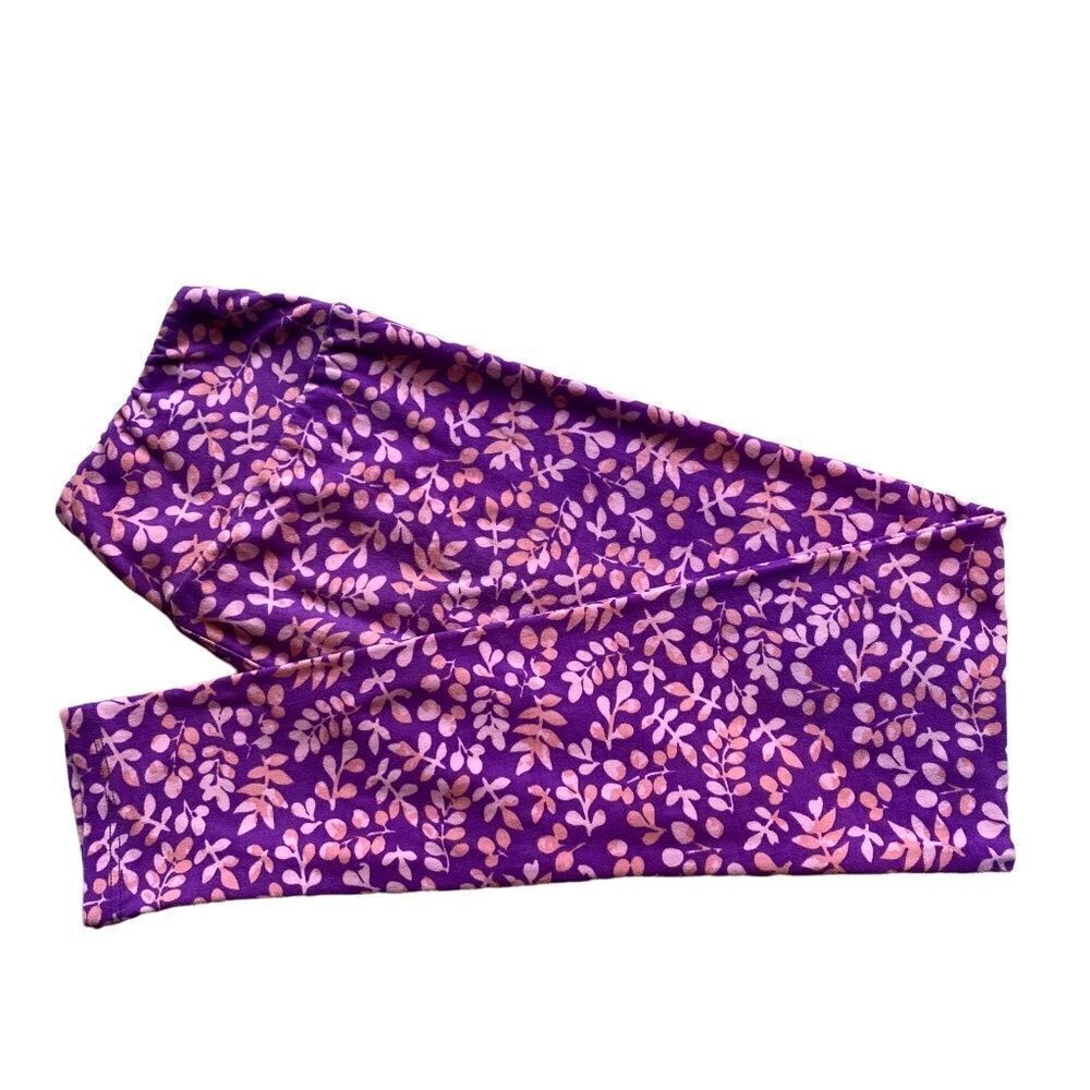 0242 LuLaRoe Size OS Leggings Purple and Pink Leaf Print New